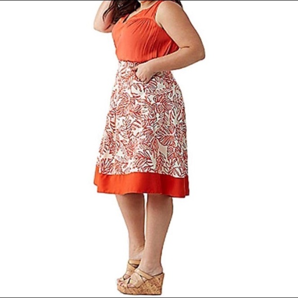 Lane Bryant colorblock Pleated Skirt Leaf Print - Picture 2 of 6